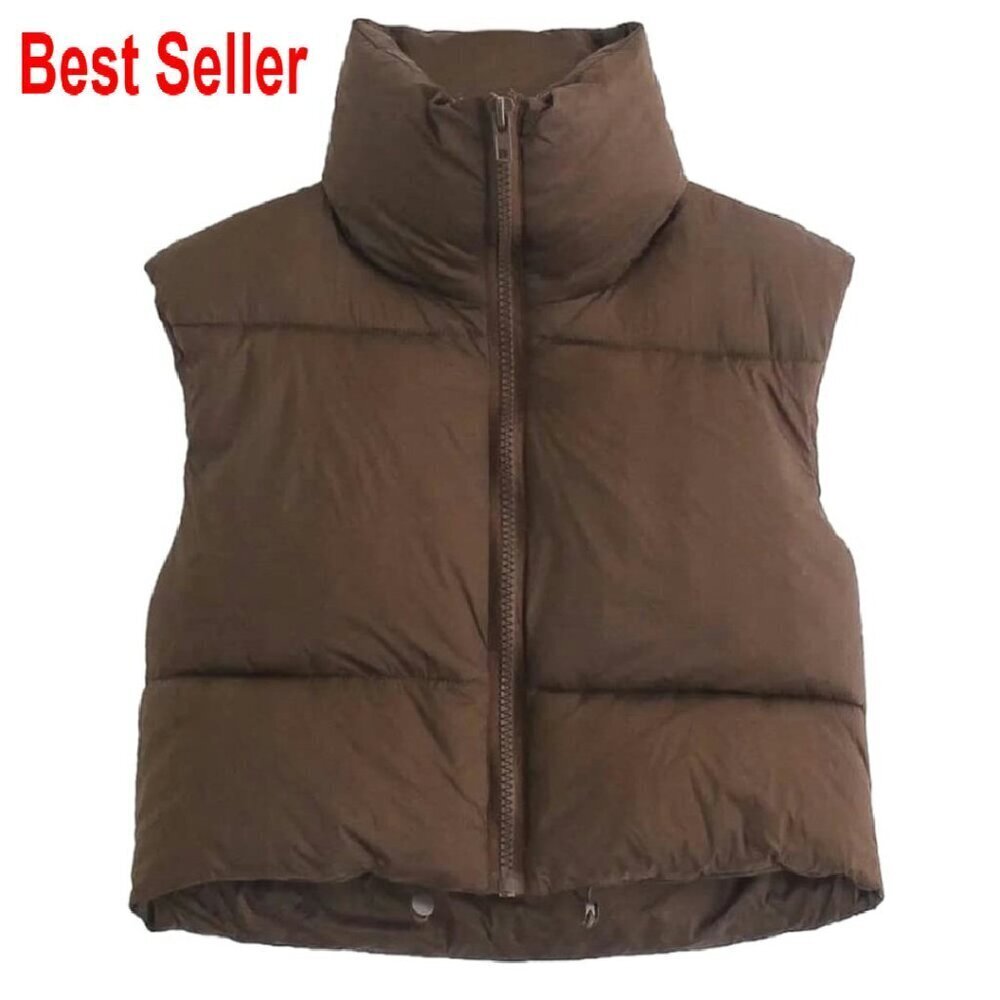 Winter Crop Puffer Vest Lightweight Sleeveless Outerwear Adjustable Chic